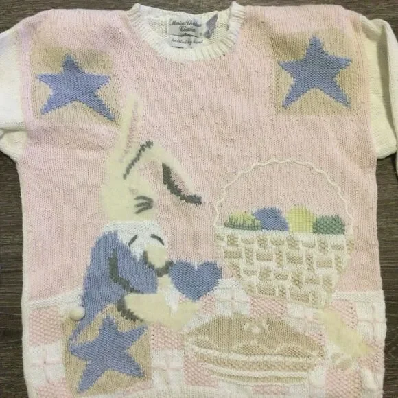 Vintage Rabbit Bunny Pastel Sweater M Cottage Core Y2K - Picture 2 of 9